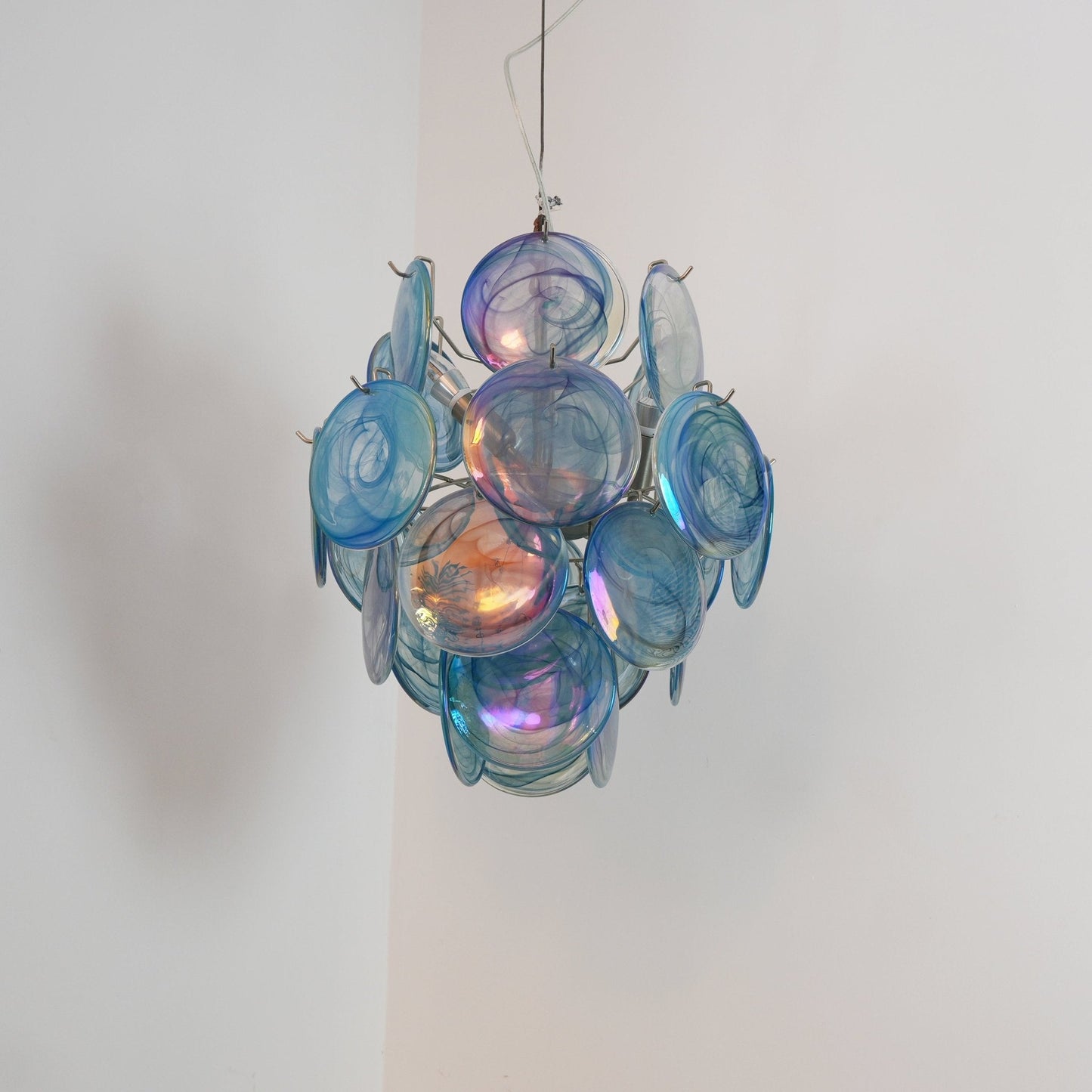 Elegant Blue Disc Glass Chandelier - Modern Design with Adjustable Hei