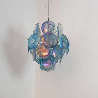Elegant Blue Disc Glass Chandelier - Modern Design with Adjustable Hei