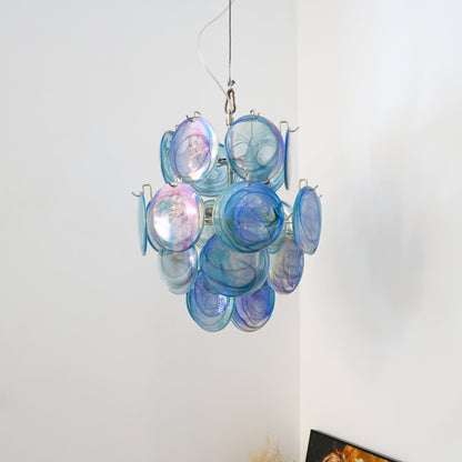 Elegant Blue Disc Glass Chandelier - Modern Design with Adjustable Hei