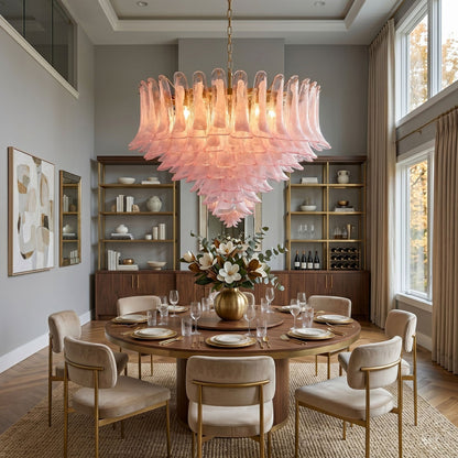 Elegant Blush Pink Glass Chandelier with Adjustable Height & LED Compa