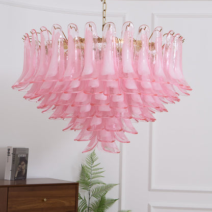Elegant Blush Pink Glass Chandelier with Adjustable Height & LED Compa