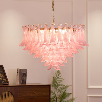 Elegant Blush Pink Glass Chandelier with Adjustable Height & LED Compa