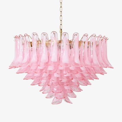 Elegant Blush Pink Glass Chandelier with Adjustable Height & LED Compa