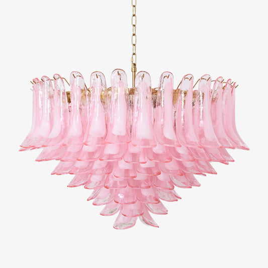 Elegant Blush Pink Glass Chandelier with Adjustable Height & LED Compa