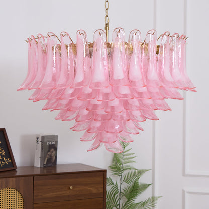 Elegant Blush Pink Glass Chandelier with Adjustable Height & LED Compa
