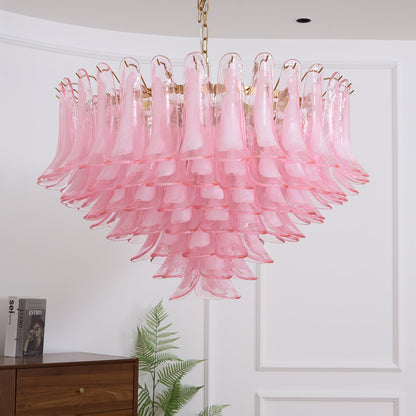 Elegant Blush Pink Glass Chandelier with Adjustable Height & LED Compa