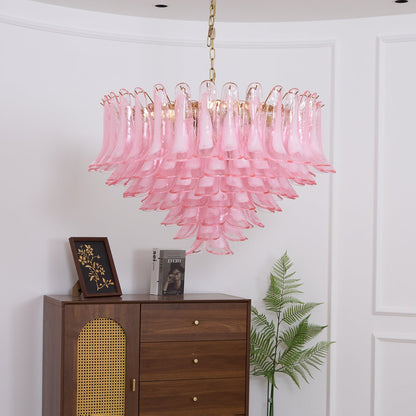 Elegant Blush Pink Glass Chandelier with Adjustable Height & LED Compa
