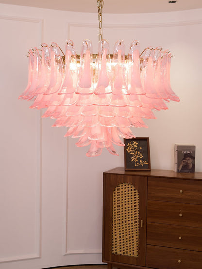 Elegant Blush Pink Glass Chandelier with Adjustable Height & LED Compa