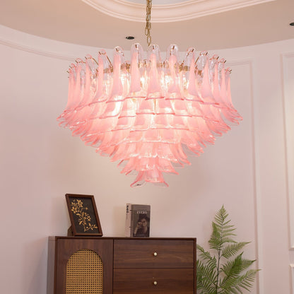 Elegant Blush Pink Glass Chandelier with Adjustable Height & LED Compa
