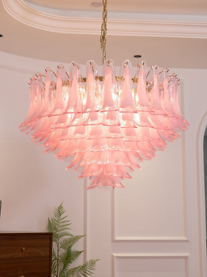 Elegant Blush Pink Glass Chandelier with Adjustable Height & LED Compa