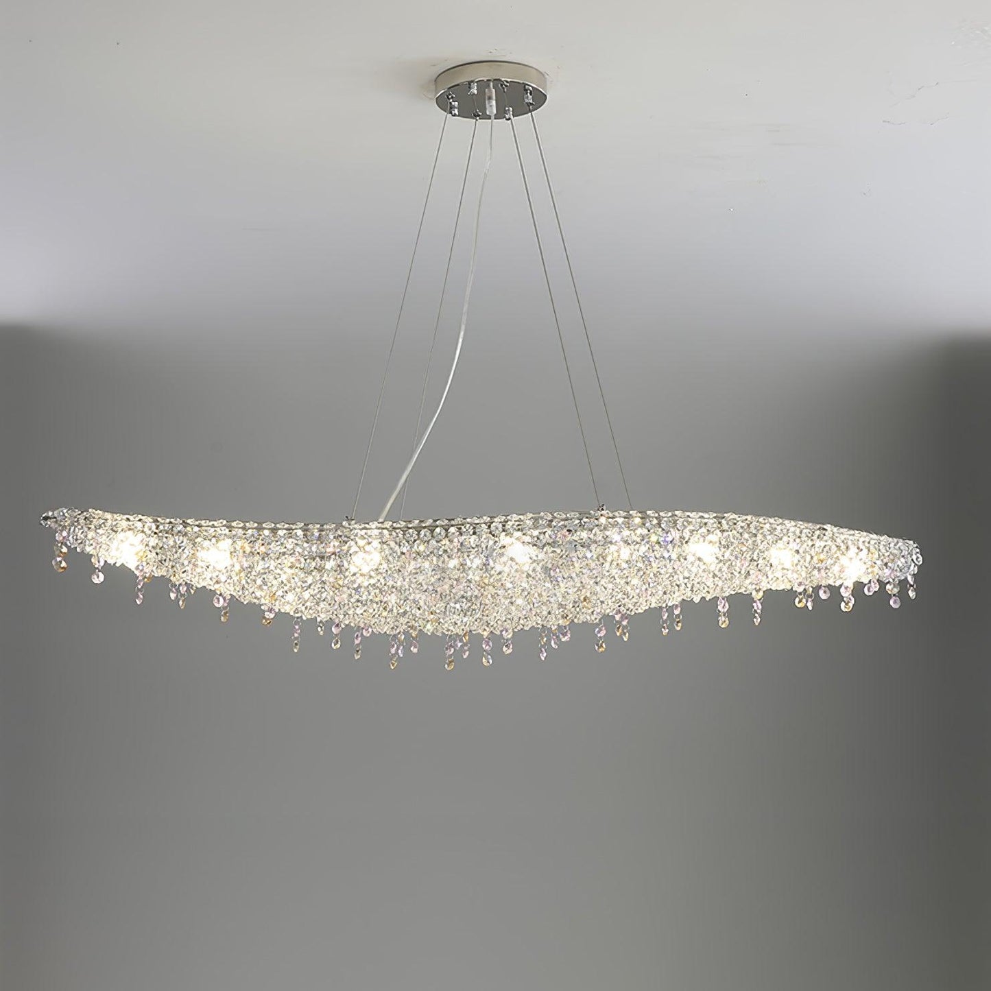 Elegant Boat Crystal Chandelier with Dimmable LED Lights and Adjustabl