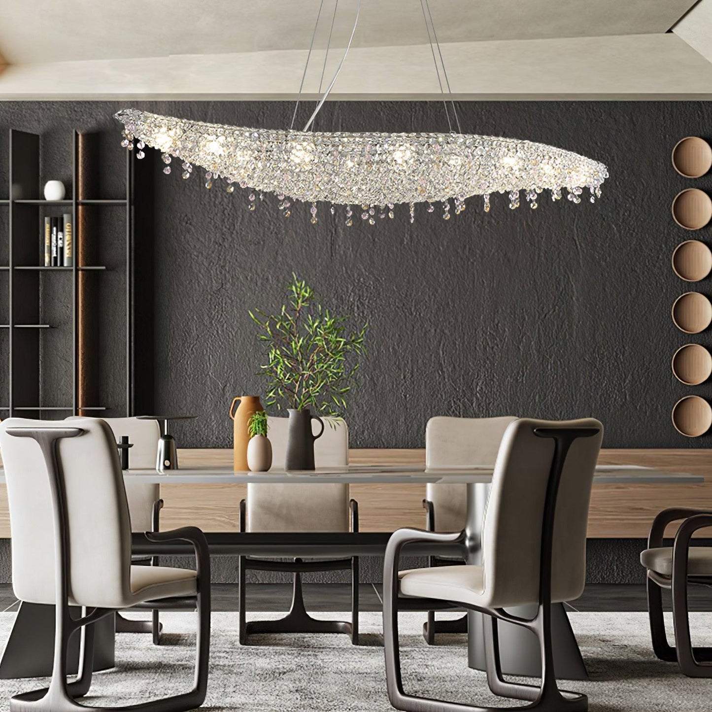 Elegant Boat Crystal Chandelier with Dimmable LED Lights and Adjustabl