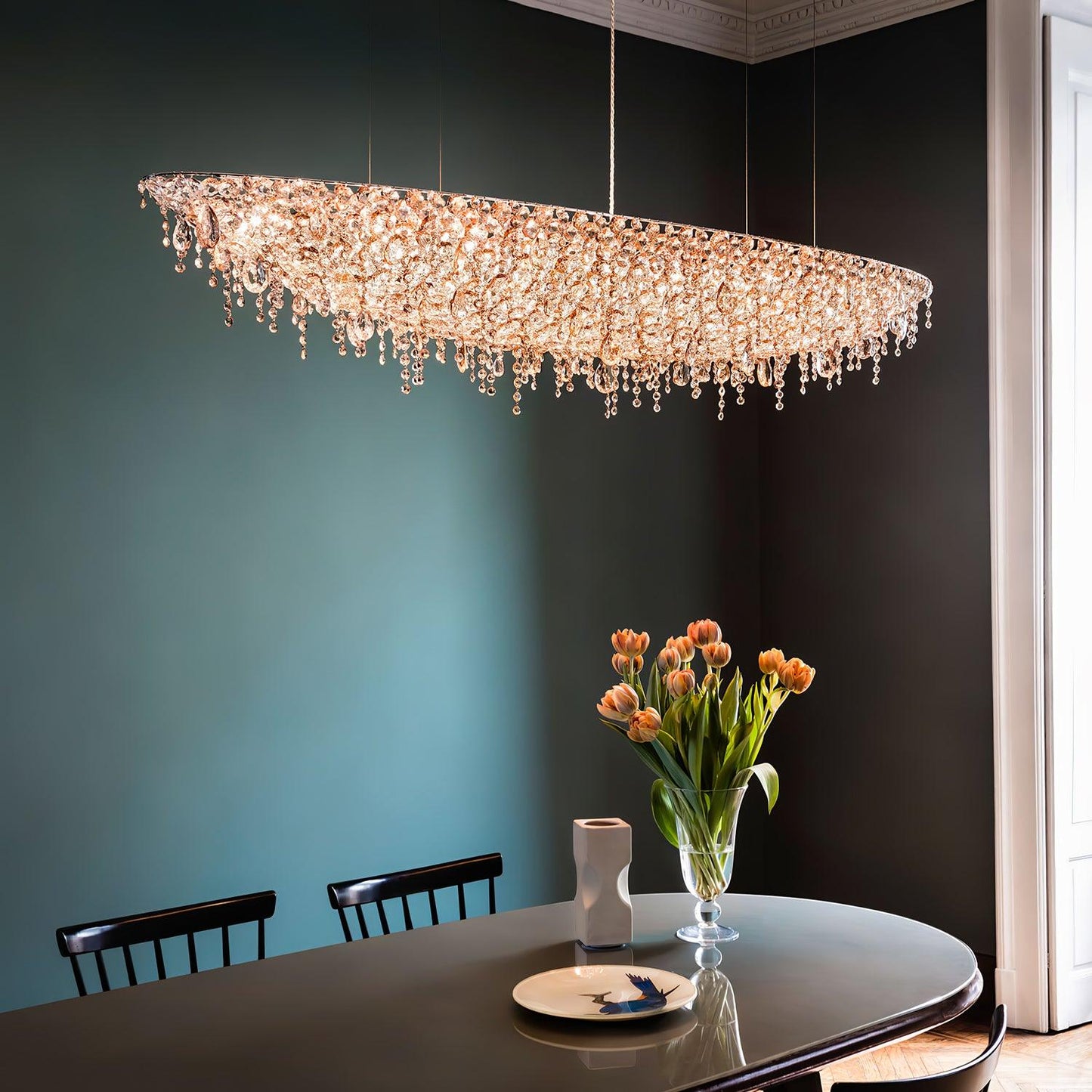 Elegant Boat Crystal Chandelier with Dimmable LED Lights and Adjustabl