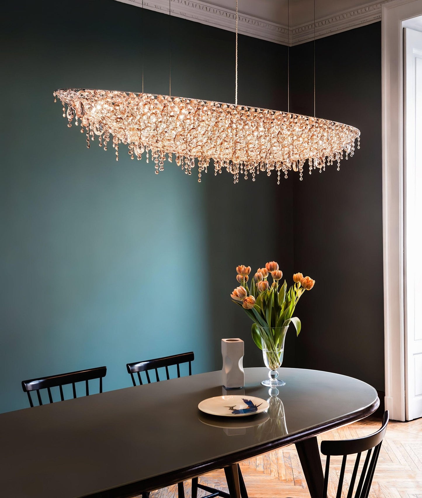 Elegant Boat Crystal Chandelier with Dimmable LED Lights and Adjustabl