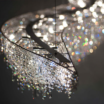Elegant Boat Crystal Chandelier with Dimmable LED Lights and Adjustabl
