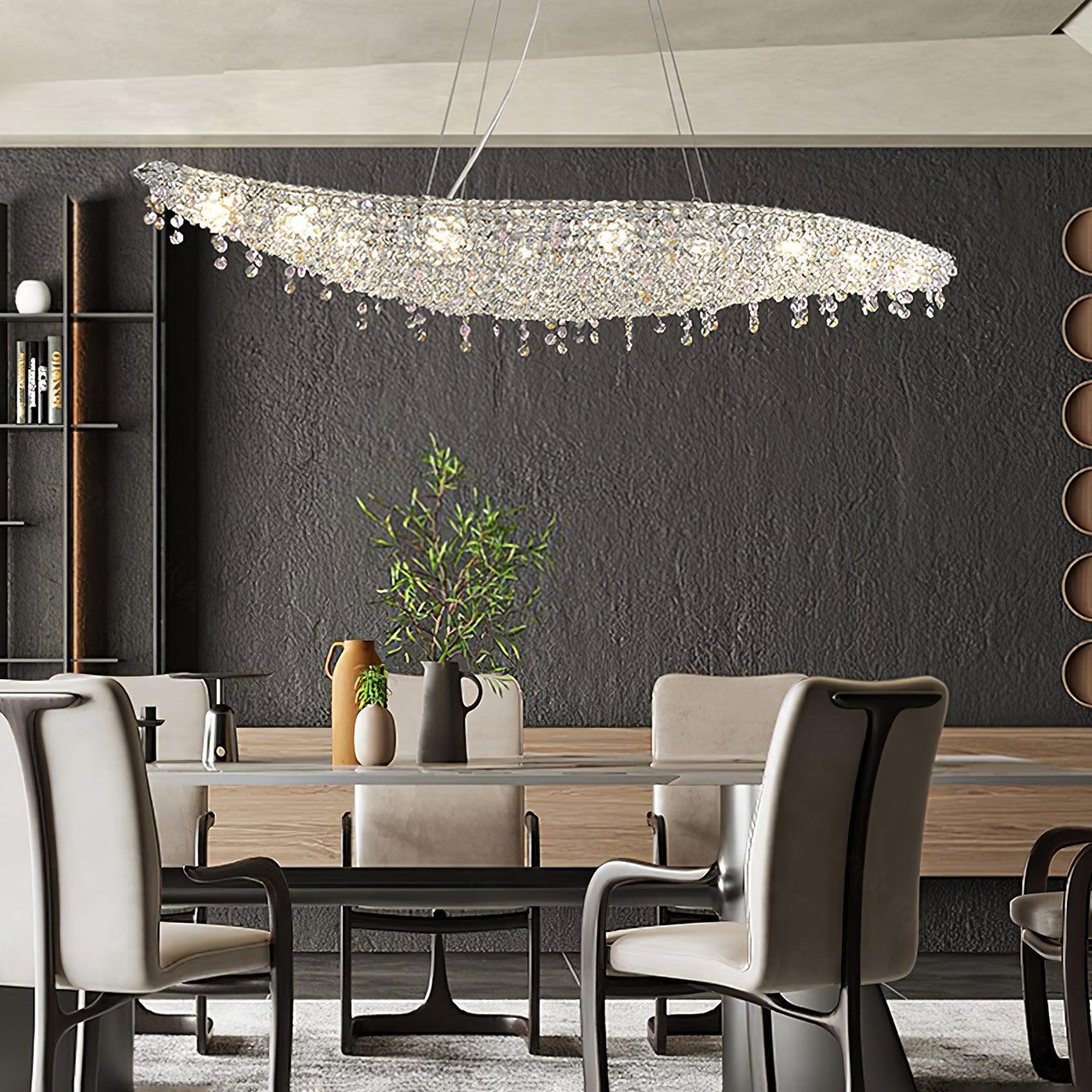 Elegant Boat Crystal Chandelier with Dimmable LED Lights and Adjustabl