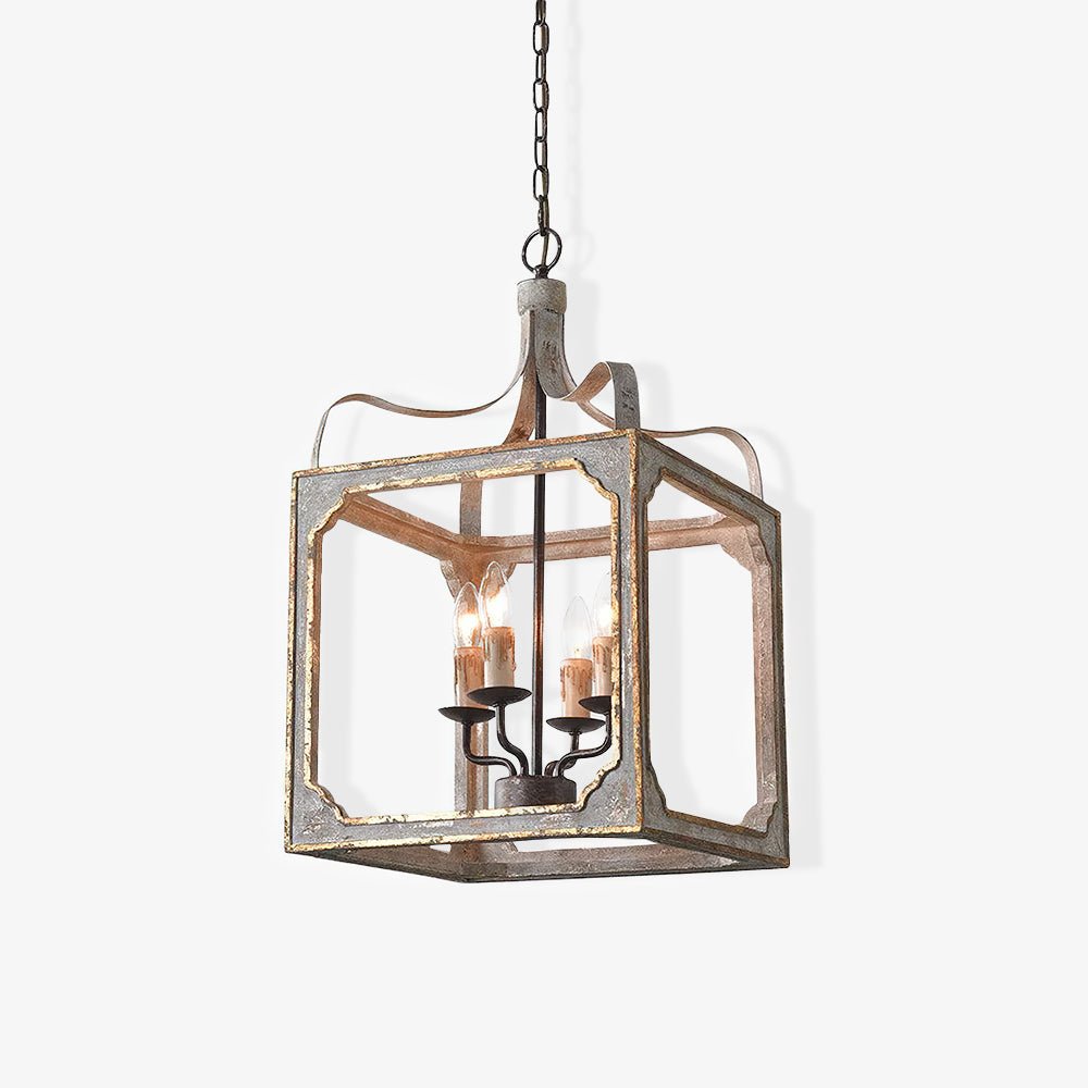 Boho Rustic Cube Chandelier with Adjustable Height & Energy-Efficient