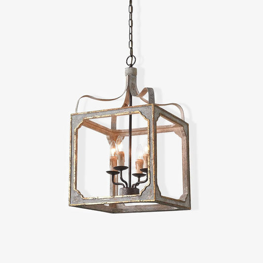 Boho Rustic Cube Chandelier with Adjustable Height & Energy-Efficient