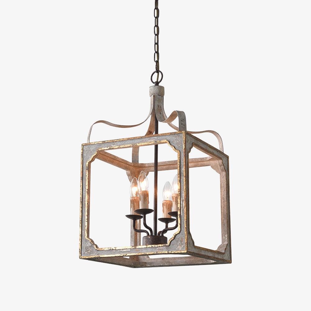 Boho Rustic Cube Chandelier with Adjustable Height & Energy-Efficient