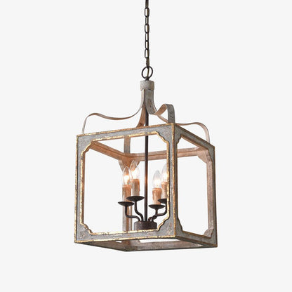 Boho Rustic Cube Chandelier with Adjustable Height & Energy-Efficient