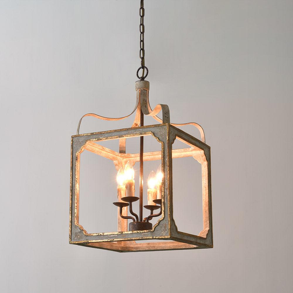 Boho Rustic Cube Chandelier with Adjustable Height & Energy-Efficient