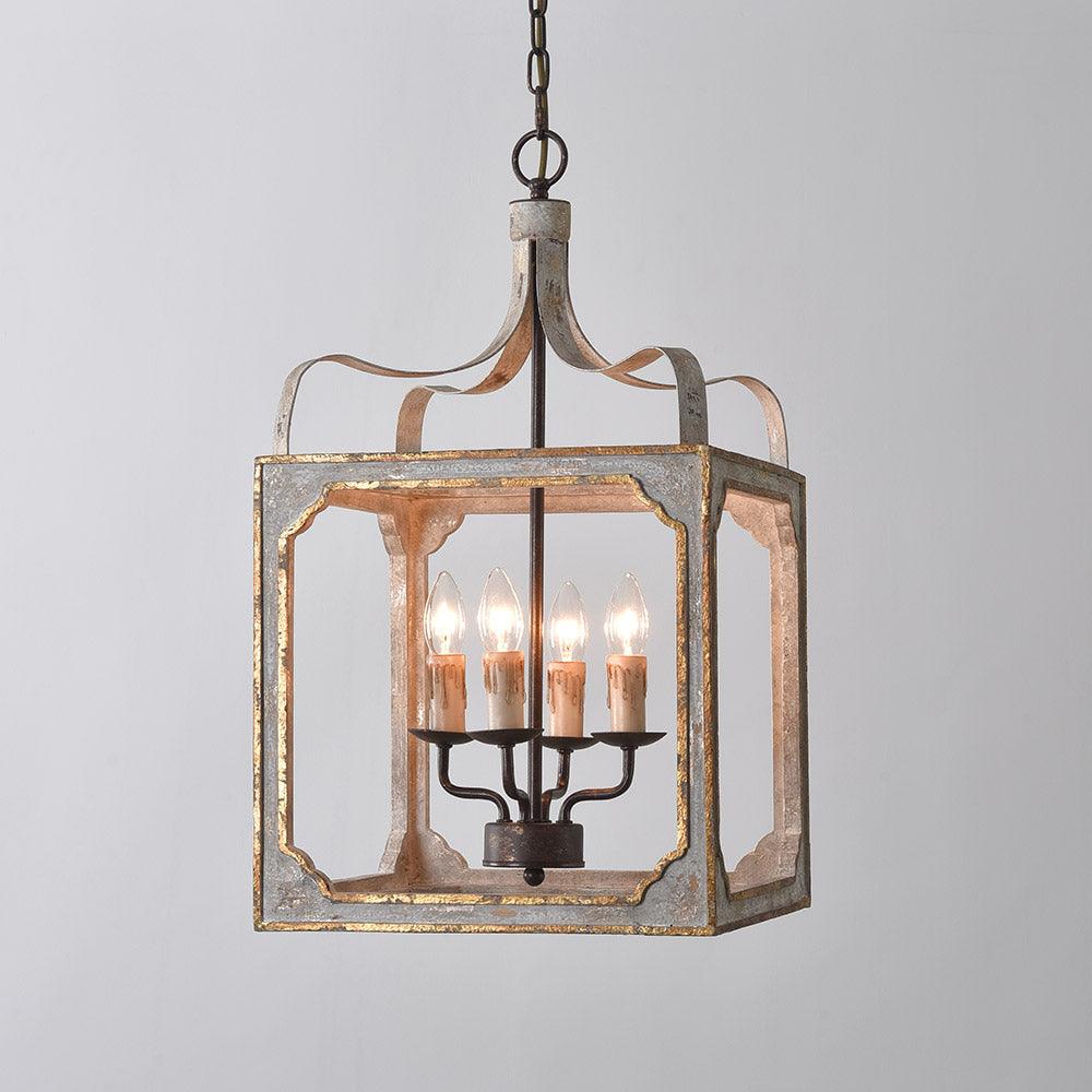 Boho Rustic Cube Chandelier with Adjustable Height & Energy-Efficient
