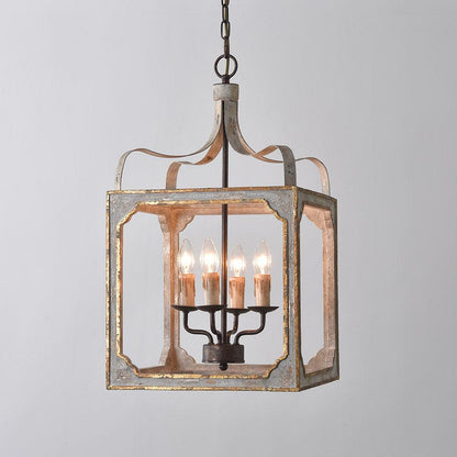 Boho Rustic Cube Chandelier with Adjustable Height & Energy-Efficient
