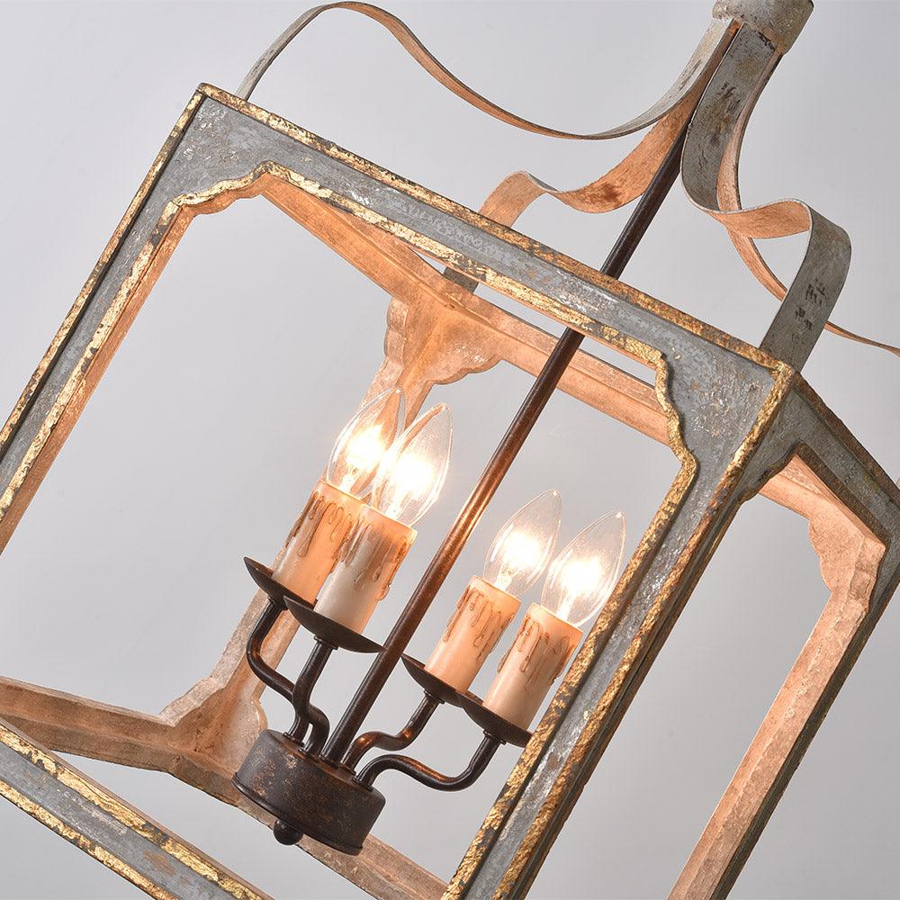 Boho Rustic Cube Chandelier with Adjustable Height & Energy-Efficient