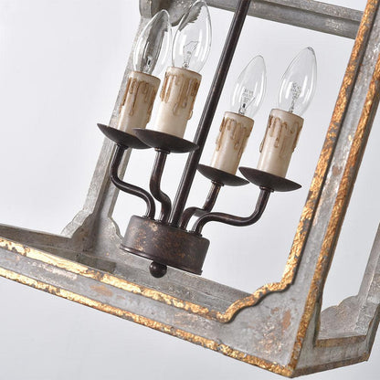 Boho Rustic Cube Chandelier with Adjustable Height & Energy-Efficient