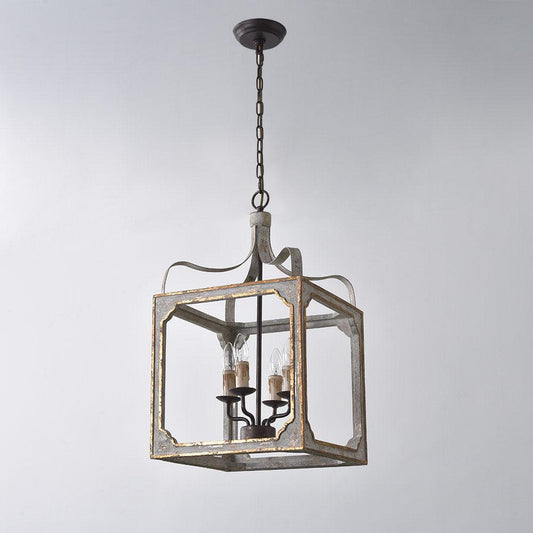 Boho Rustic Cube Chandelier with Adjustable Height & Energy-Efficient