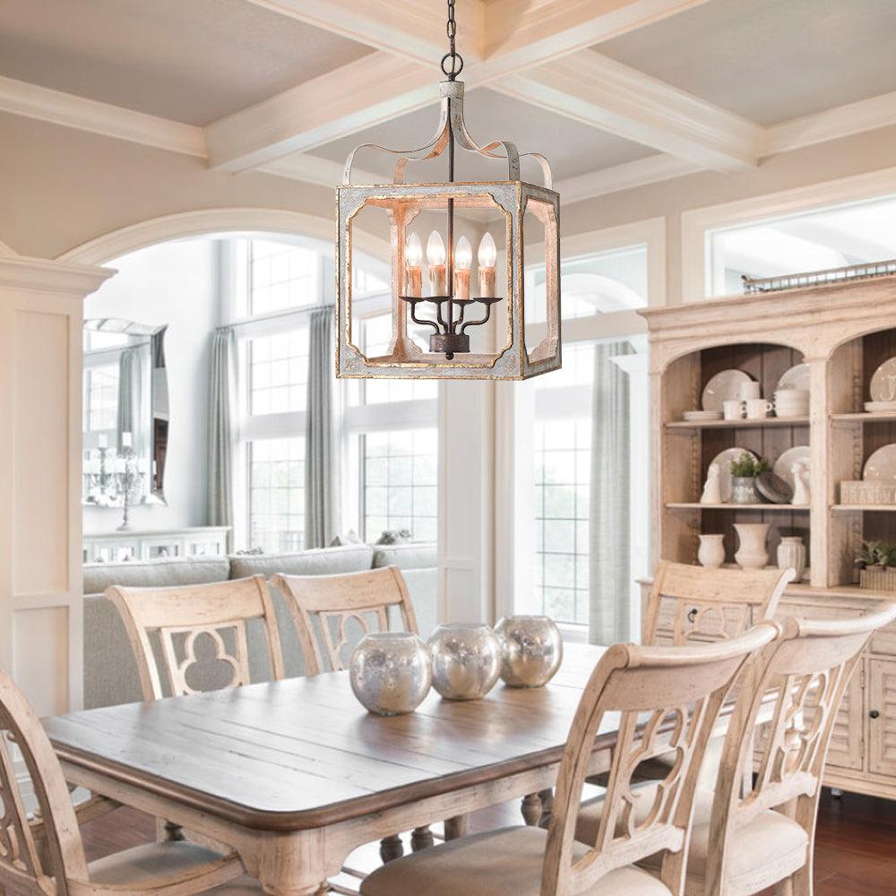 Boho Rustic Cube Chandelier with Adjustable Height & Energy-Efficient