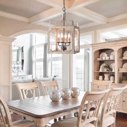 Boho Rustic Cube Chandelier with Adjustable Height & Energy-Efficient
