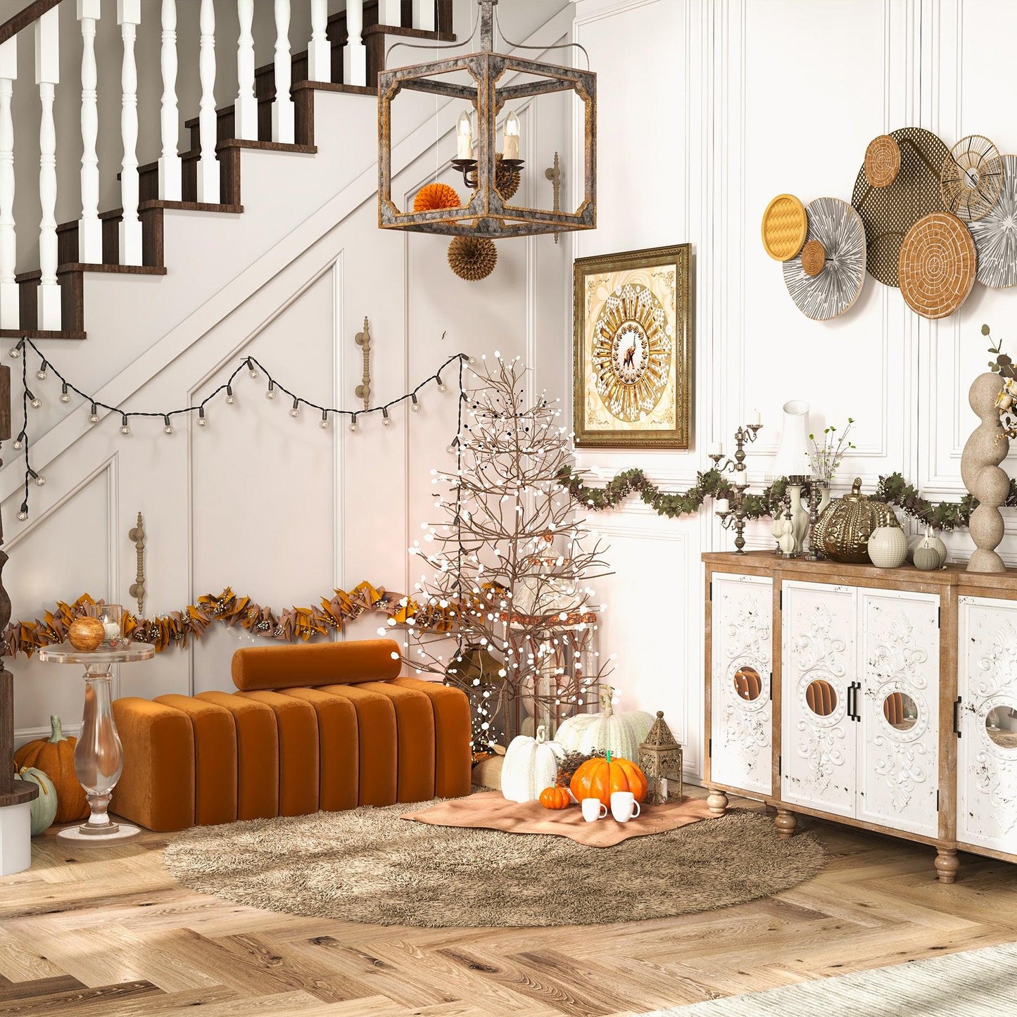 Boho Rustic Cube Chandelier with Adjustable Height & Energy-Efficient