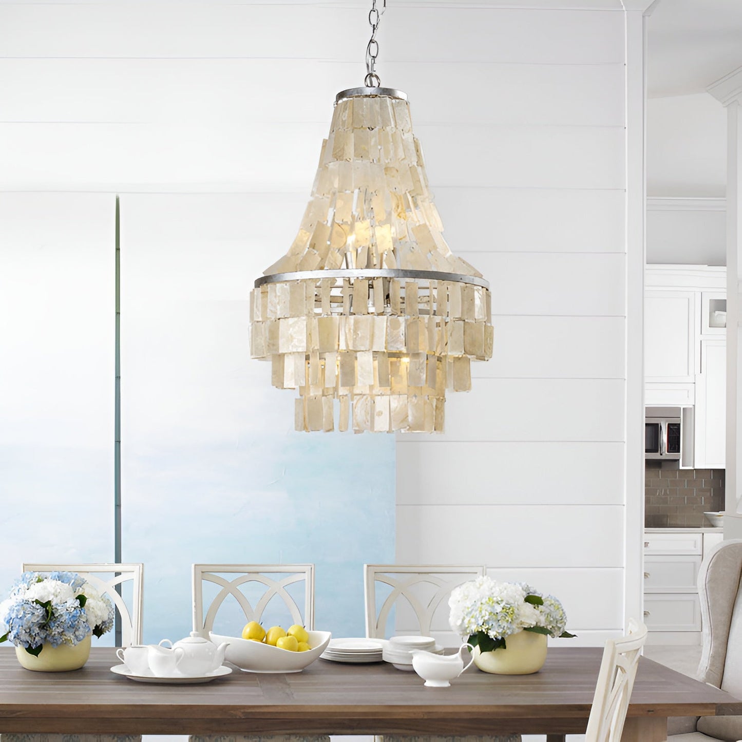 Elegant Boho Shell Tiered Chandelier - Coastal Decor, Adjustable Heigh