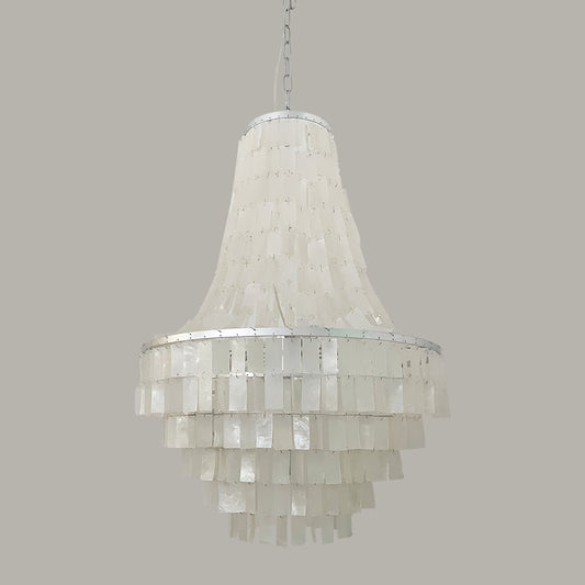 Elegant Boho Shell Tiered Chandelier - Coastal Decor, Adjustable Heigh