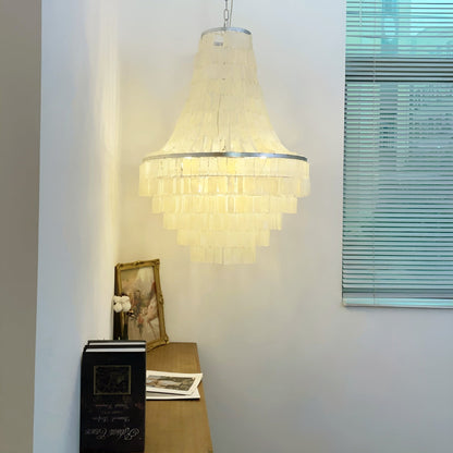 Elegant Boho Shell Tiered Chandelier - Coastal Decor, Adjustable Heigh