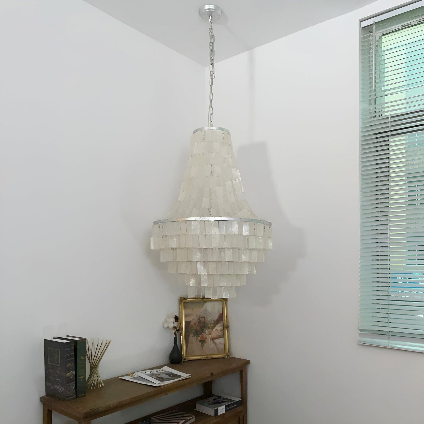 Elegant Boho Shell Tiered Chandelier - Coastal Decor, Adjustable Heigh