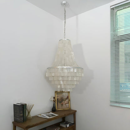 Elegant Boho Shell Tiered Chandelier - Coastal Decor, Adjustable Heigh