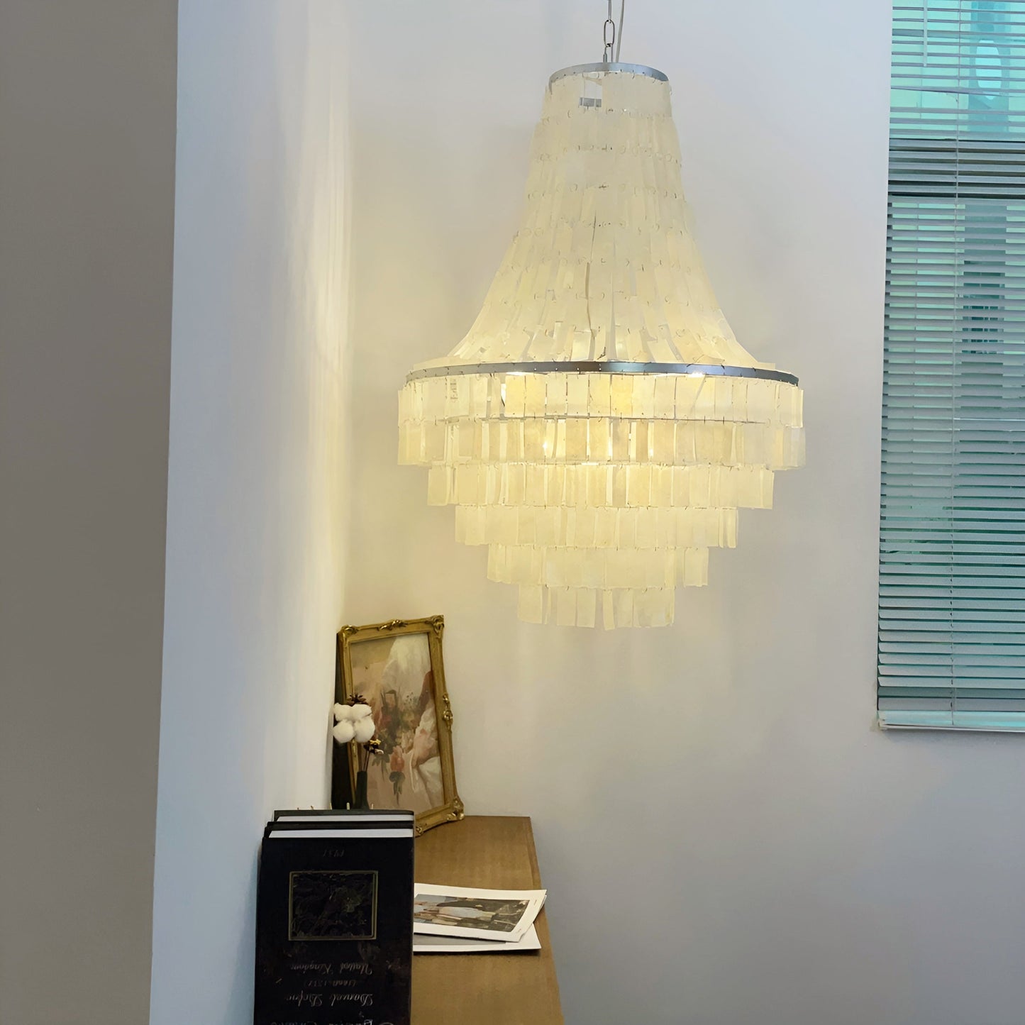 Elegant Boho Shell Tiered Chandelier - Coastal Decor, Adjustable Heigh