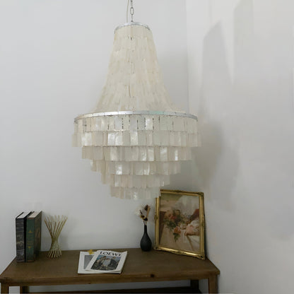 Elegant Boho Shell Tiered Chandelier - Coastal Decor, Adjustable Heigh