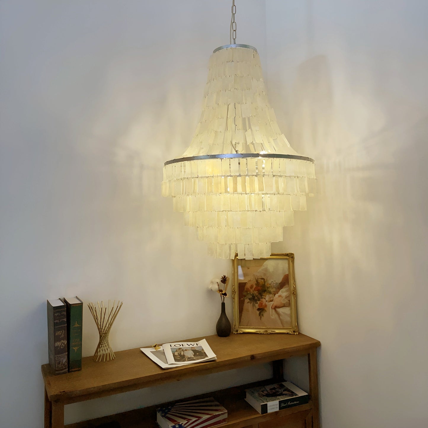 Elegant Boho Shell Tiered Chandelier - Coastal Decor, Adjustable Heigh