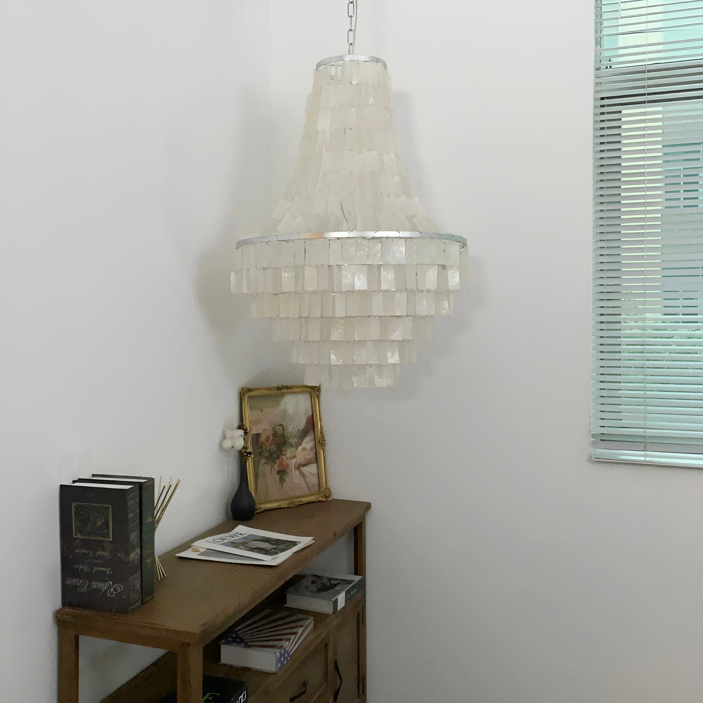 Elegant Boho Shell Tiered Chandelier - Coastal Decor, Adjustable Heigh