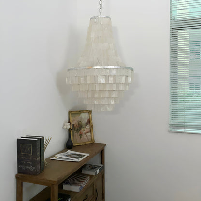 Elegant Boho Shell Tiered Chandelier - Coastal Decor, Adjustable Heigh