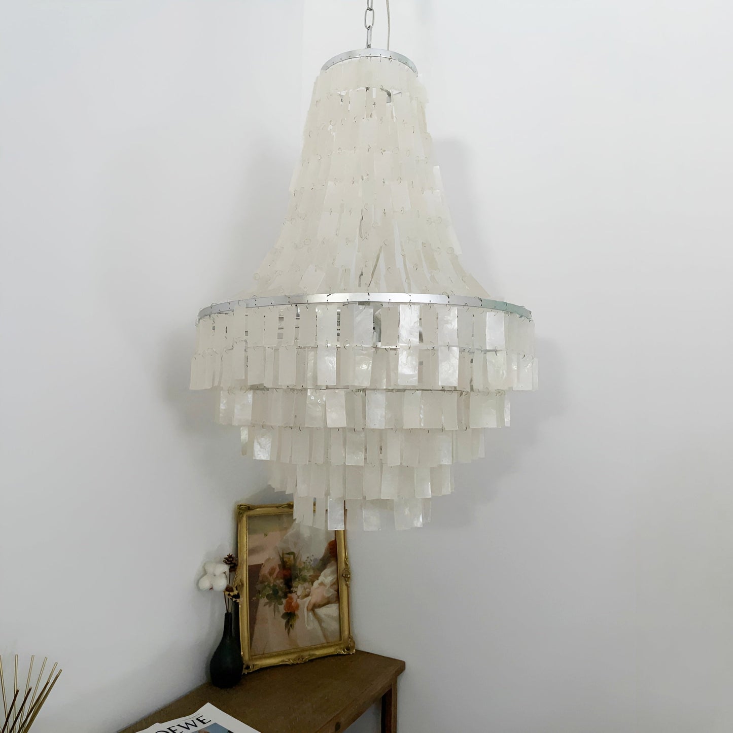 Elegant Boho Shell Tiered Chandelier - Coastal Decor, Adjustable Heigh