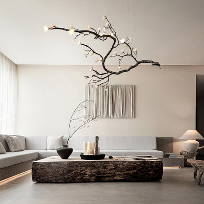 Elegant Branch Flower Chandelier - Adjustable Height, Soft Glow Lighti