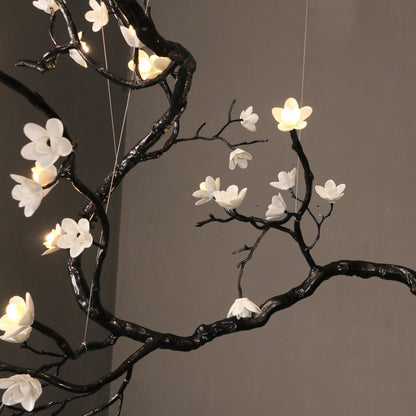 Elegant Branch Flower Chandelier - Adjustable Height, Soft Glow Lighti
