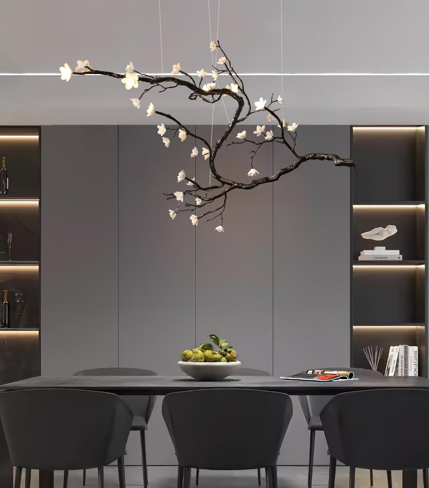 Elegant Branch Flower Chandelier - Adjustable Height, Soft Glow Lighti