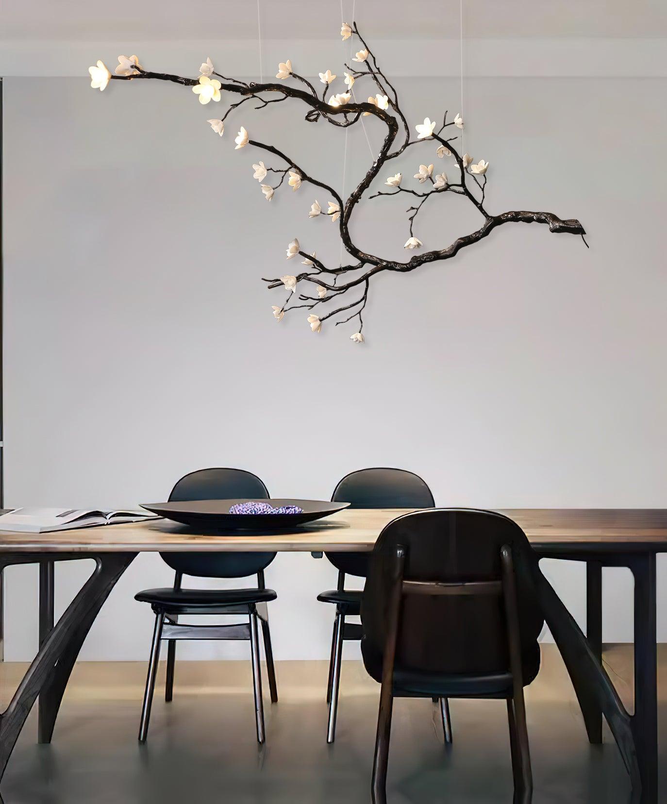 Elegant Branch Flower Chandelier - Adjustable Height, Soft Glow Lighti