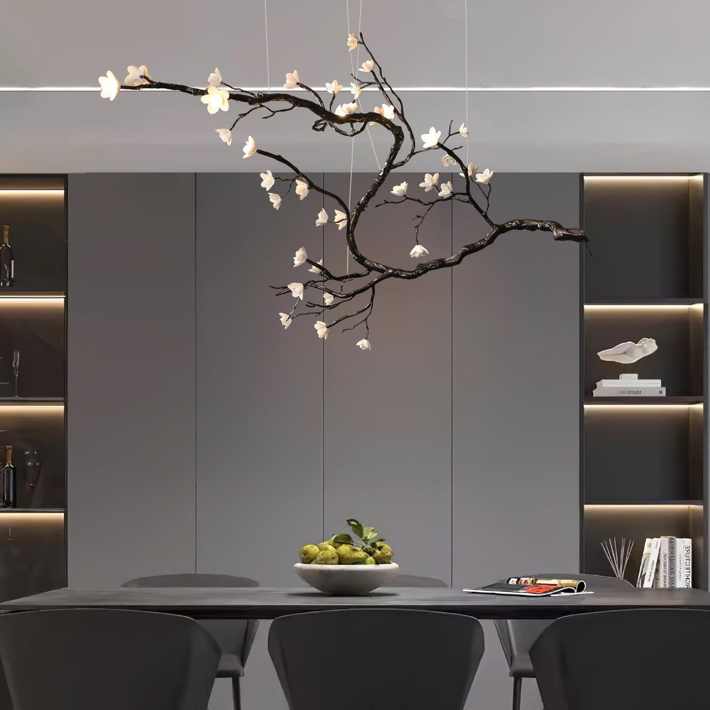 Elegant Branch Flower Chandelier - Adjustable Height, Soft Glow Lighti