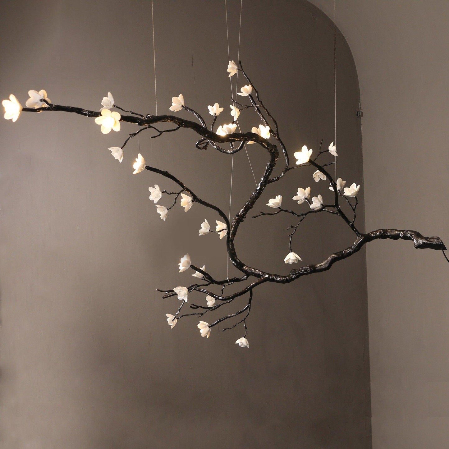 Elegant Branch Flower Chandelier - Adjustable Height, Soft Glow Lighti